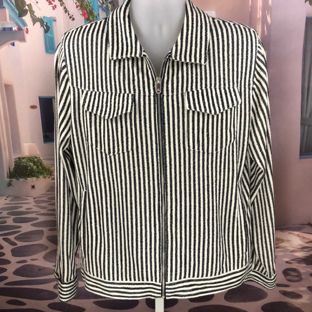 Zara Navy Striped Lightweight Jacket